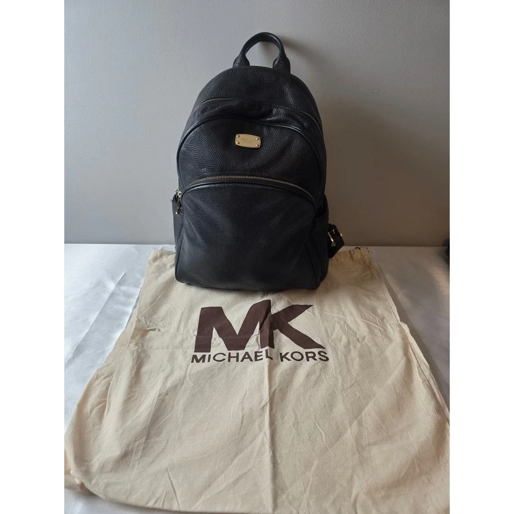 Michael Kors Abbey Black Pebbled Leather Backpack Gold Hardware
